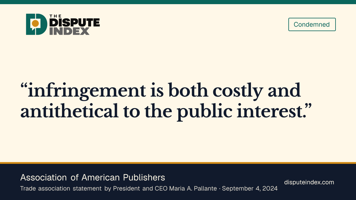Quote card: Association of American Publishers, AAP says unauthorized lending harms the public interest
