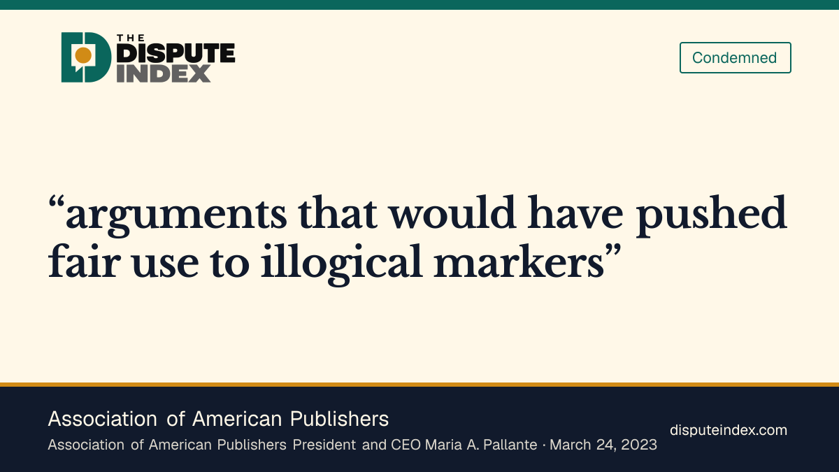 Quote card: Association of American Publishers, AAP criticizes Internet Archive's fair-use arguments after the district court ruling