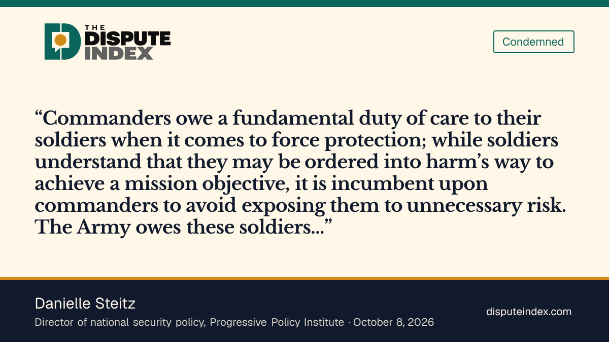 Quote card: Danielle Steitz, Steitz calls for an Army explanation of protection failures