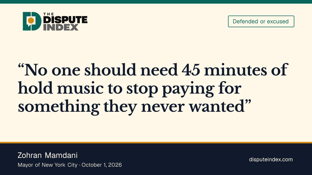 Quote card: Zohran Mamdani, Mamdani backs city enforcement against subscription traps