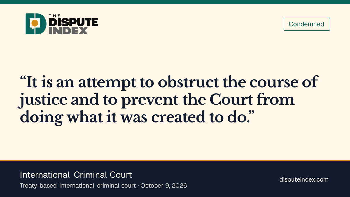 Quote card: International Criminal Court, ICC rejects sanctions as interference with justice