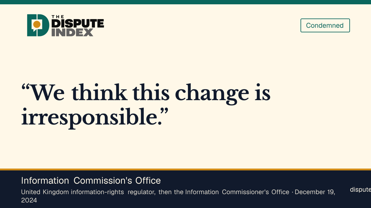 Quote card: Information Commission's Office, ICO calls the fingerprinting policy change irresponsible