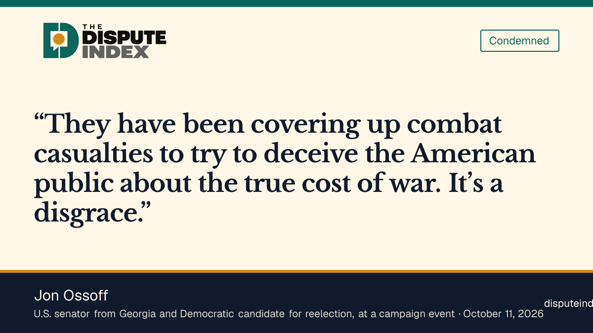 Quote card: Jon Ossoff, Jon Ossoff says the administration has been covering up combat casualties in the Iran war