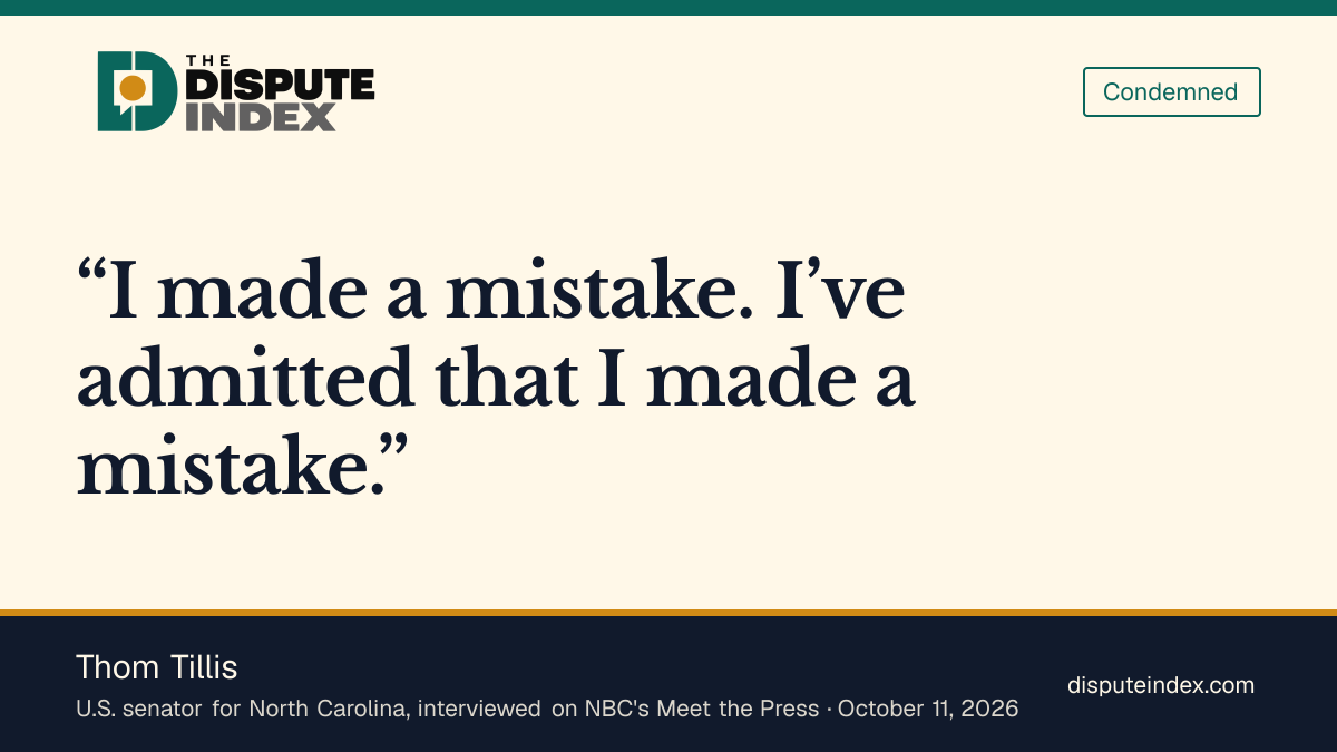 Quote card: Thom Tillis, Tillis says he made a mistake in voting to confirm Hegseth