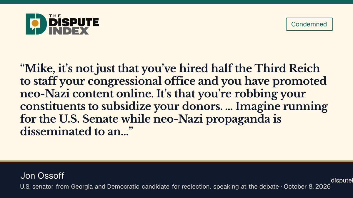 Quote card: Jon Ossoff, Ossoff says Collins hired half the Third Reich and amplified neo-Nazi propaganda