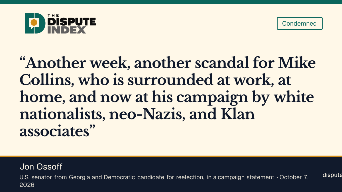 Quote card: Jon Ossoff, Ossoff says Collins is surrounded by "white nationalists, neo-Nazis, and Klan associates"