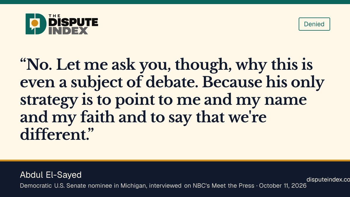 Quote card: Abdul El-Sayed, El-Sayed denies family ties to the Muslim Brotherhood