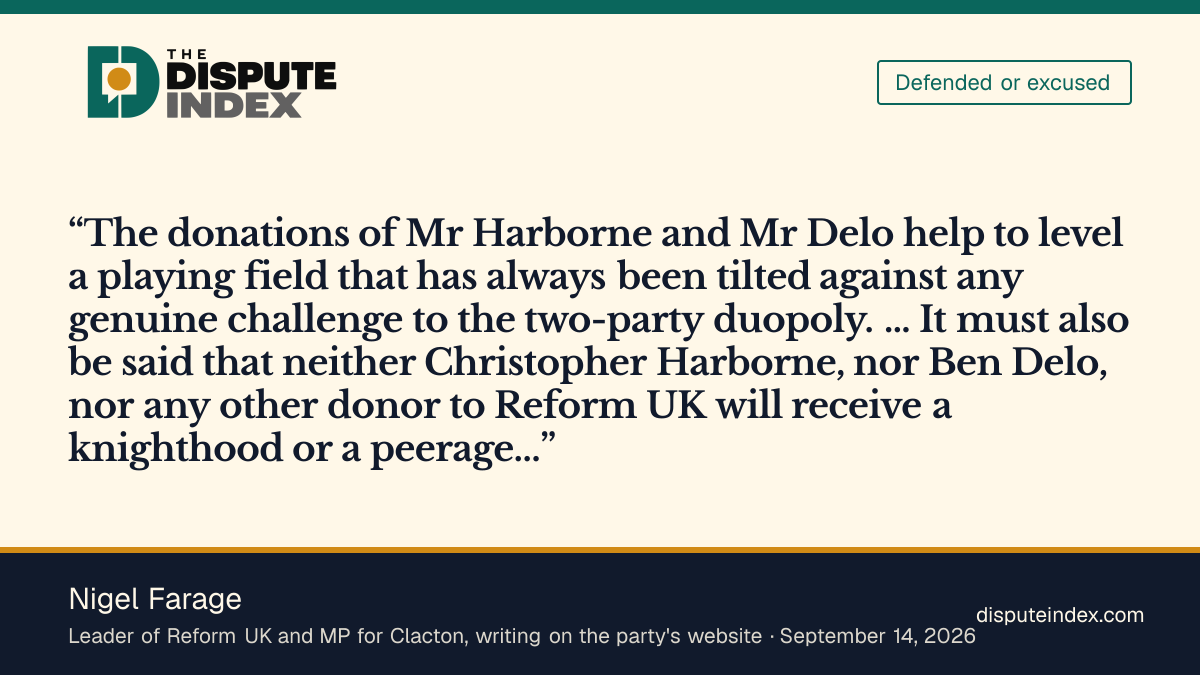 Quote card: Nigel Farage, Nigel Farage calls the 72 million pounds an investment in democratic renewal
