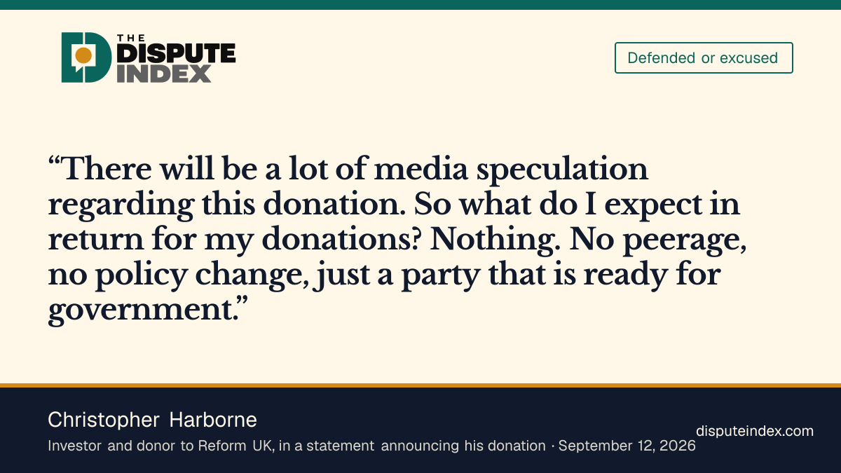 Quote card: Christopher Harborne, Christopher Harborne says he expects nothing in return for his donation