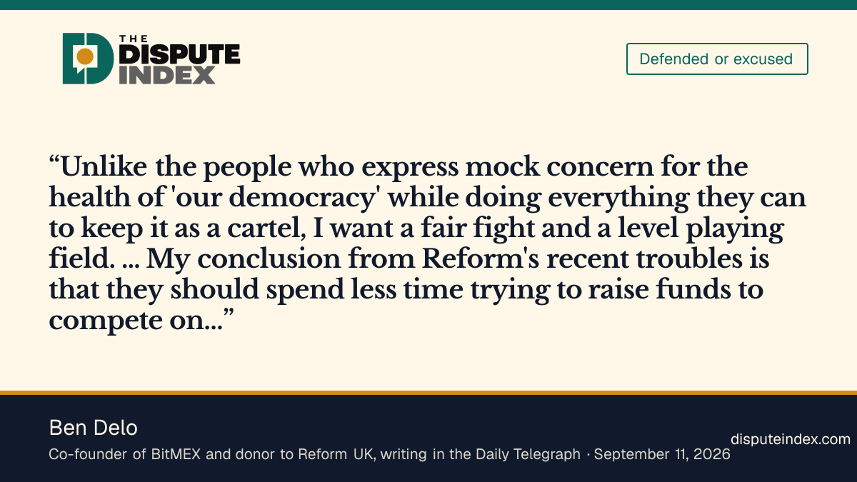Quote card: Ben Delo, Ben Delo says his donation is about a fair fight and a level playing field