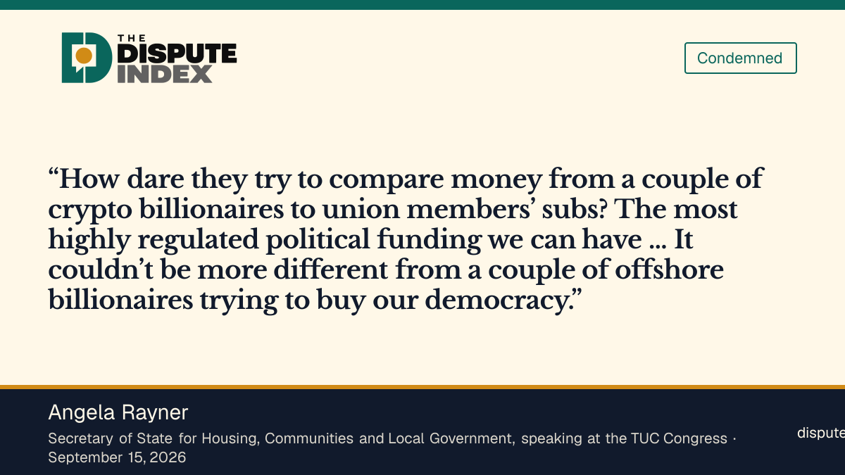 Quote card: Angela Rayner, Angela Rayner says two offshore billionaires are trying to buy democracy