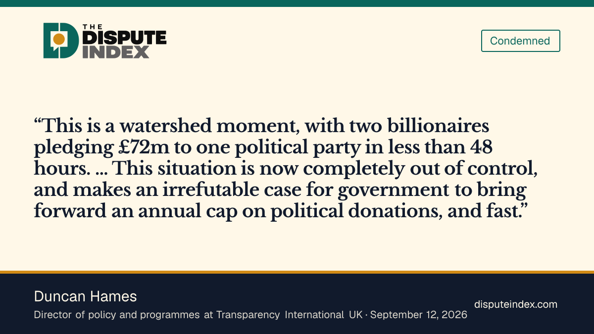 Quote card: Duncan Hames, Duncan Hames says the donations make an irrefutable case for a cap