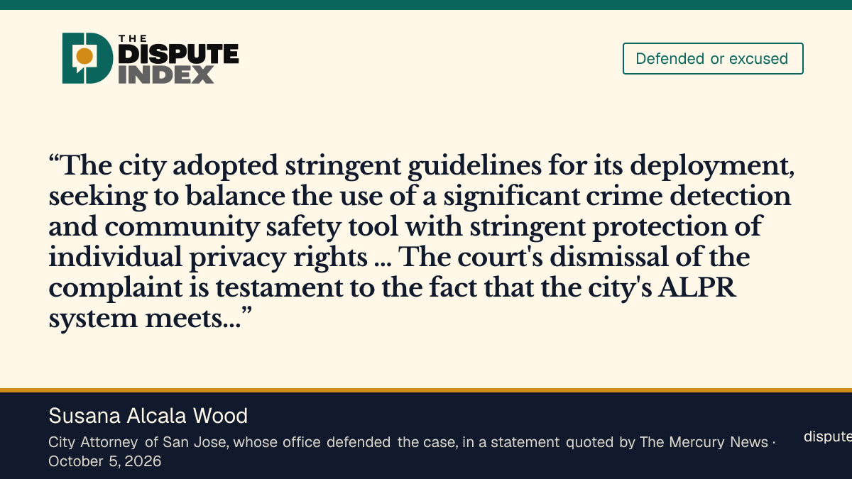 Quote card: Susana Alcala Wood, City Attorney Susana Alcala Wood says the dismissal shows the city's plate reader system "meets constitutional scrutiny"