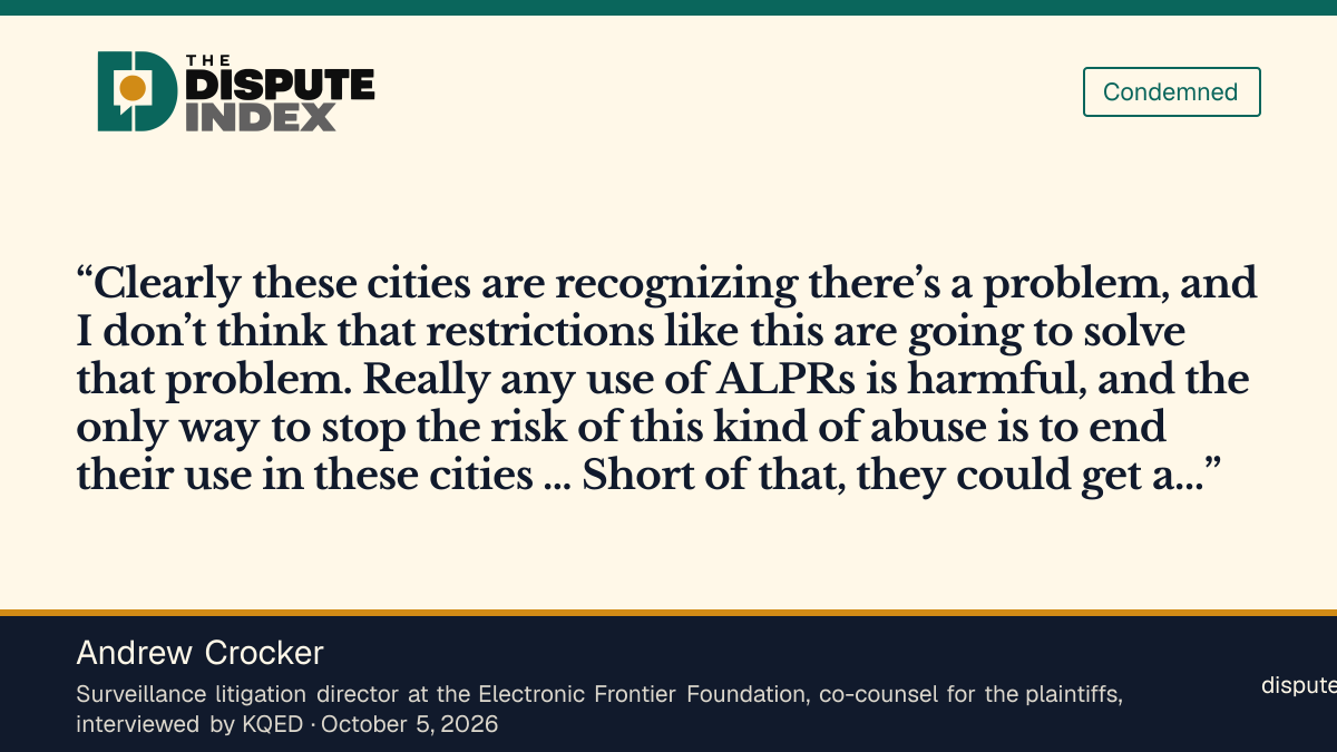Quote card: Andrew Crocker, EFF's Andrew Crocker says San Jose police "could get a warrant" and calls the city's new limits "insufficient"