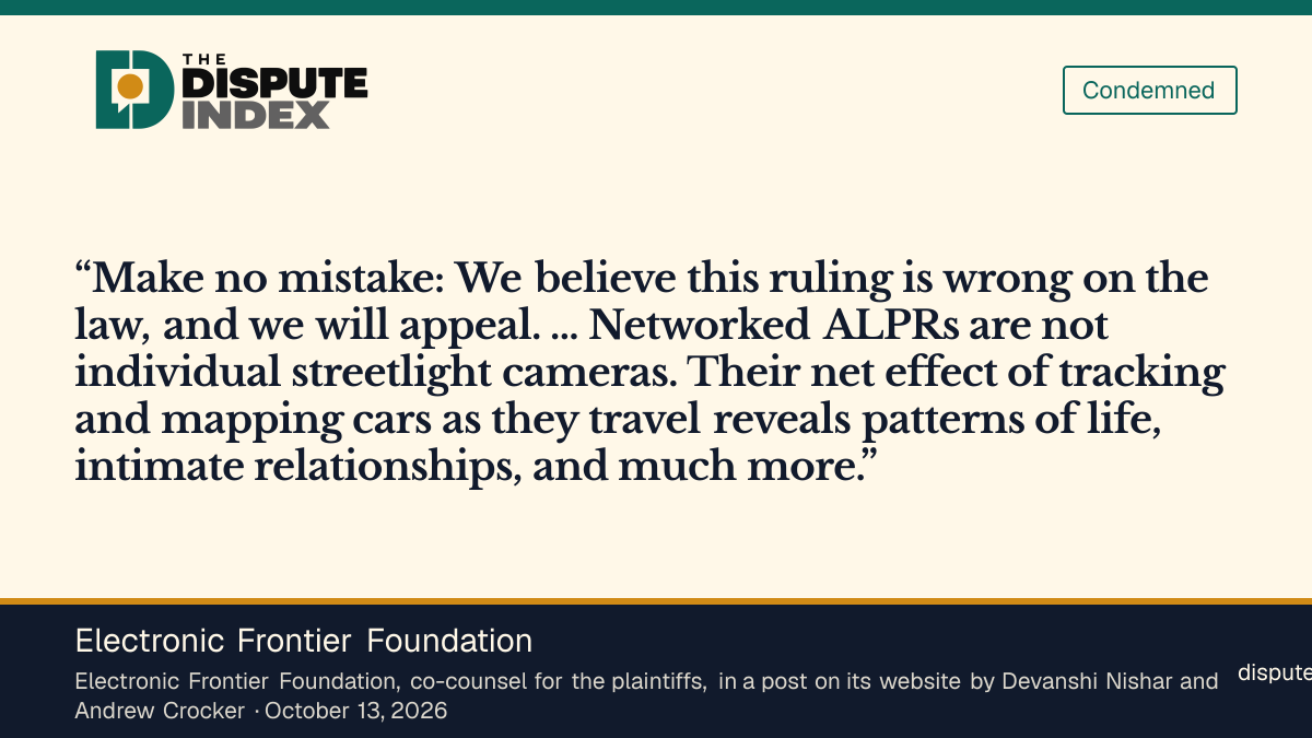 Quote card: Electronic Frontier Foundation, EFF says the dismissal "is wrong on the law" and that it "will appeal"