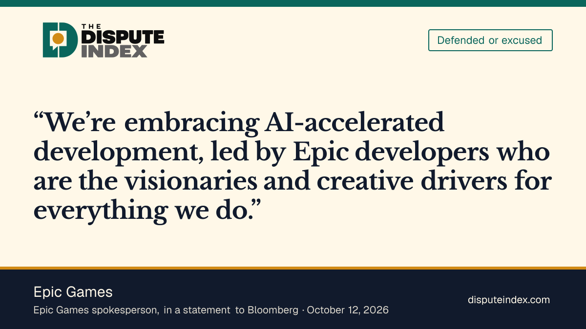 Quote card: Epic Games, Epic Games says it is embracing AI-accelerated development led by its developers