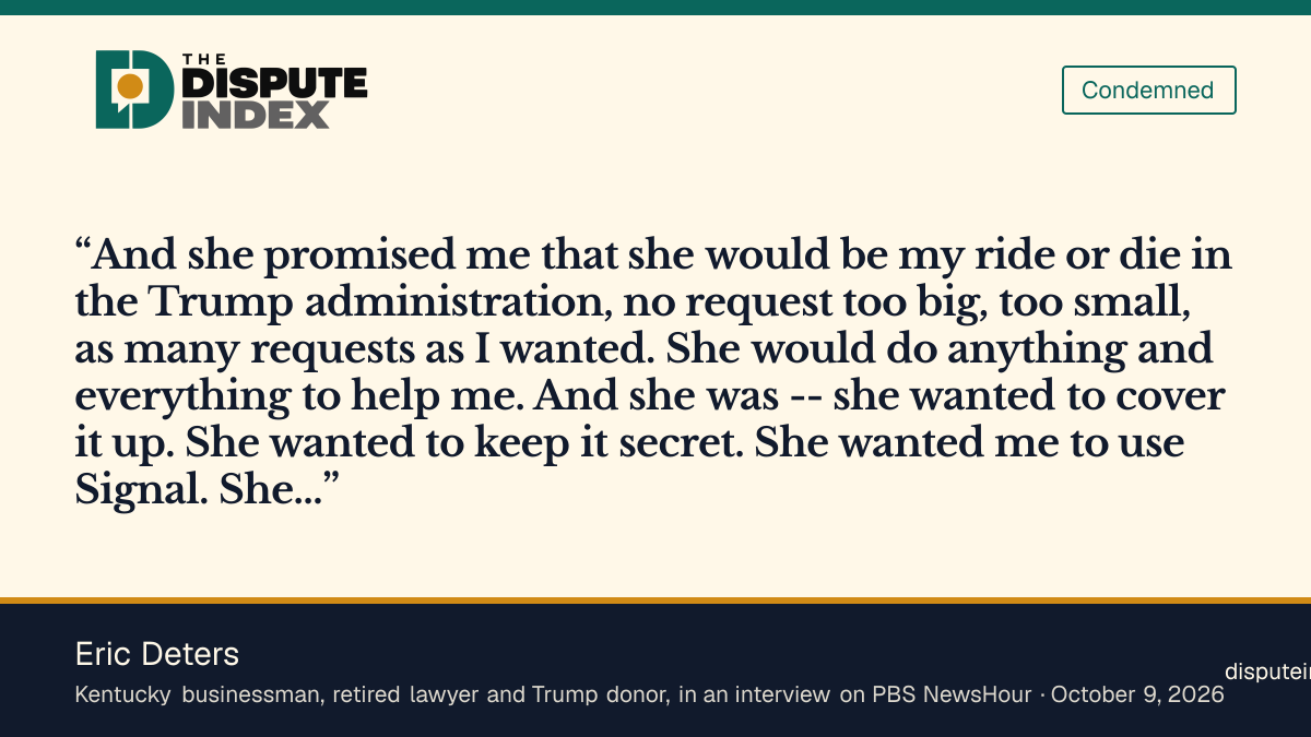 Quote card: Eric Deters, Deters says Guilfoyle promised to be his "ride or die" in the administration