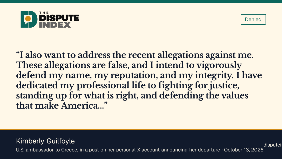 Quote card: Kimberly Guilfoyle, Guilfoyle calls the allegations against her false as she leaves her post
