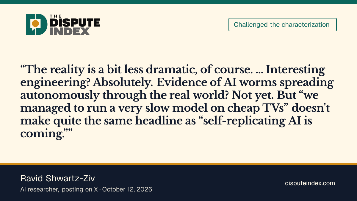 Quote card: Ravid Shwartz-Ziv, Ravid Shwartz-Ziv says the results are less dramatic than the warning