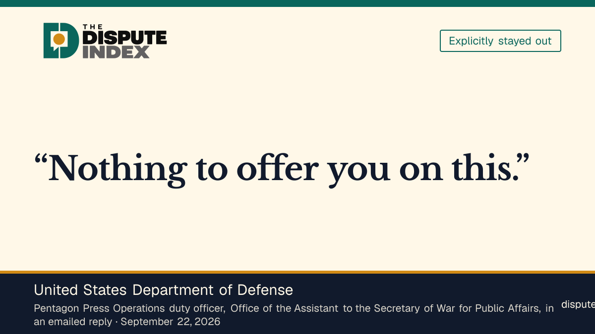 Quote card: United States Department of Defense, Pentagon press office offers no comment on the speech attendee criteria
