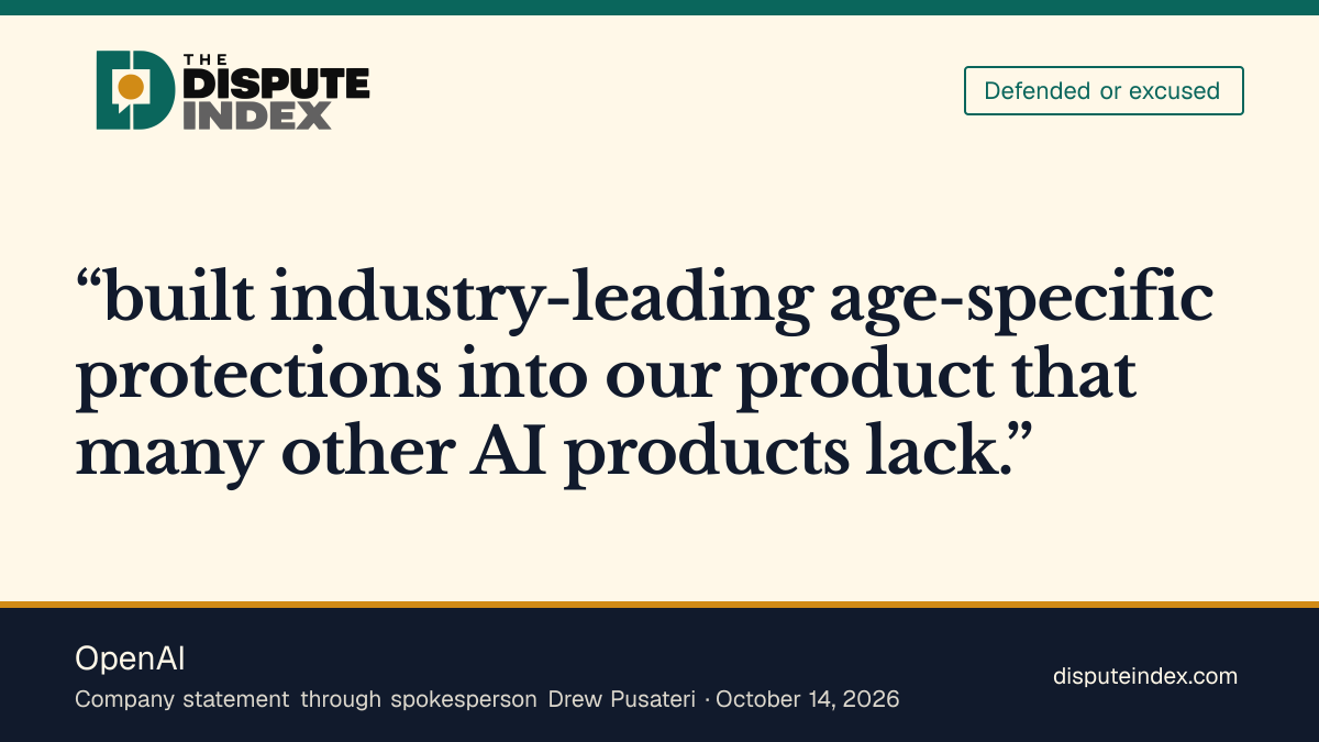 Quote card: OpenAI, OpenAI points to protections for younger users