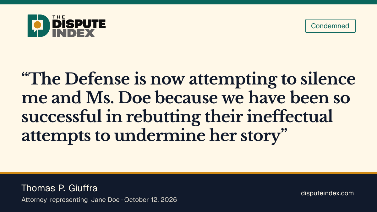 Quote card: Thomas P. Giuffra, Giuffra says the request would silence Jane Doe