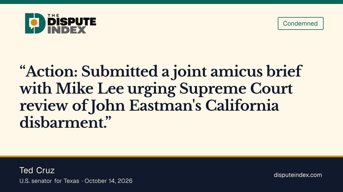 Quote card: Ted Cruz, Cruz urges review of Eastman's disbarment