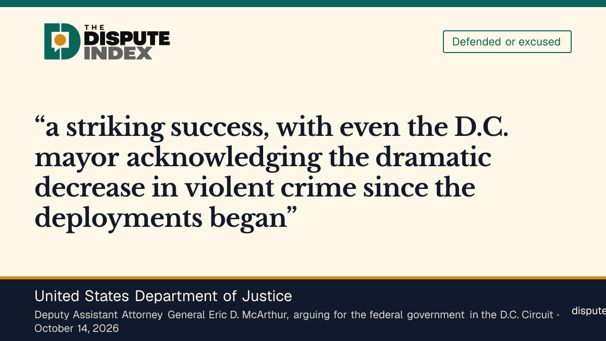 Quote card: United States Department of Justice, DOJ calls D.C. Guard deployment successful