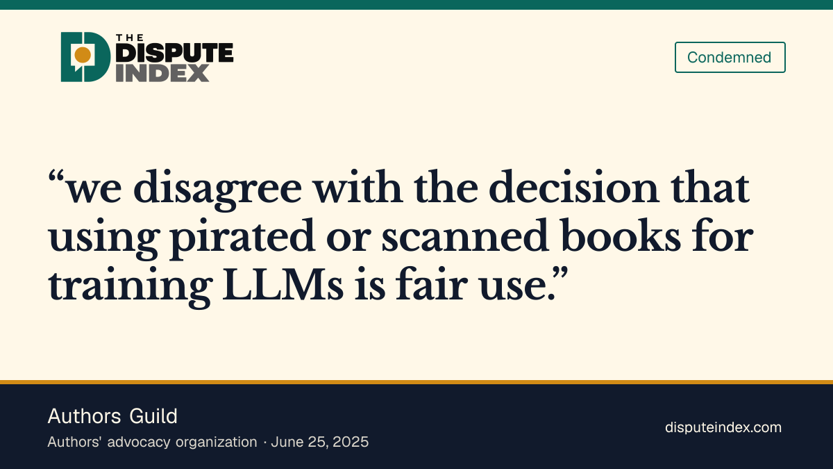 Quote card: Authors Guild, Authors Guild rejects training fair-use holding