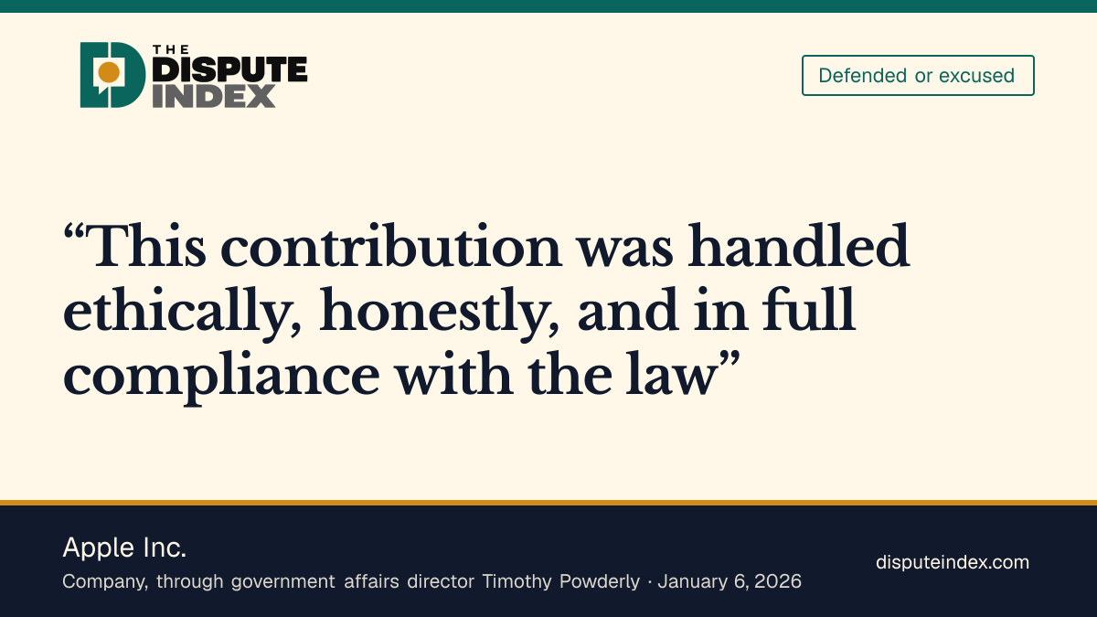 Quote card: Apple Inc., Apple calls its contribution ethical