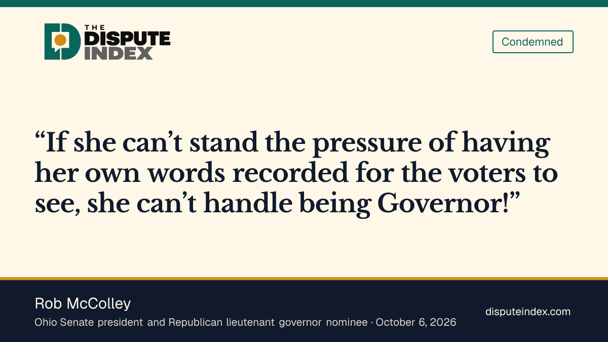 Quote card: Rob McColley, McColley criticizes Acton's campaign recording limits