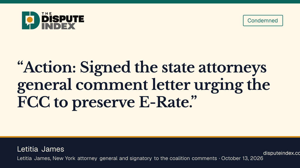 Quote card: Letitia James, James joins state attorneys general opposing E-Rate restrictions