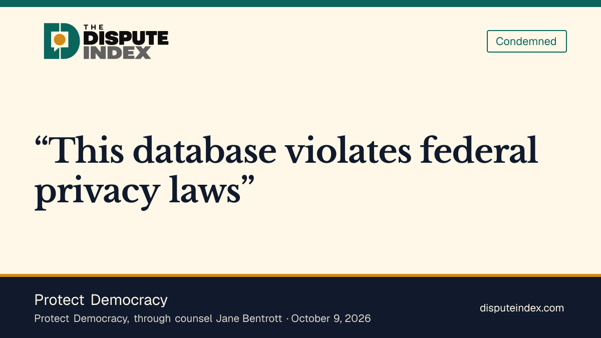 Quote card: Protect Democracy, Protect Democracy says the voter database violates privacy law