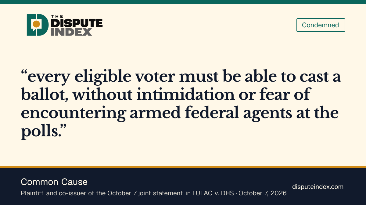 Quote card: Common Cause, Common Cause joins a call for protection from armed agents at polls