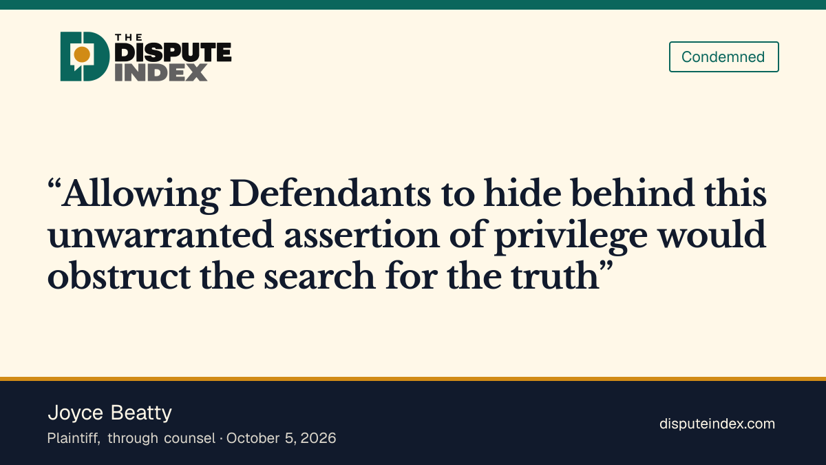 Quote card: Joyce Beatty, Beatty asks the court to reject the privilege objections
