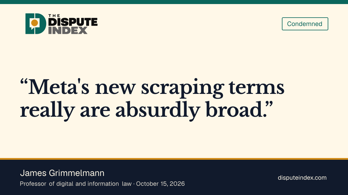 Quote card: James Grimmelmann, Grimmelmann criticizes the breadth of Meta's terms