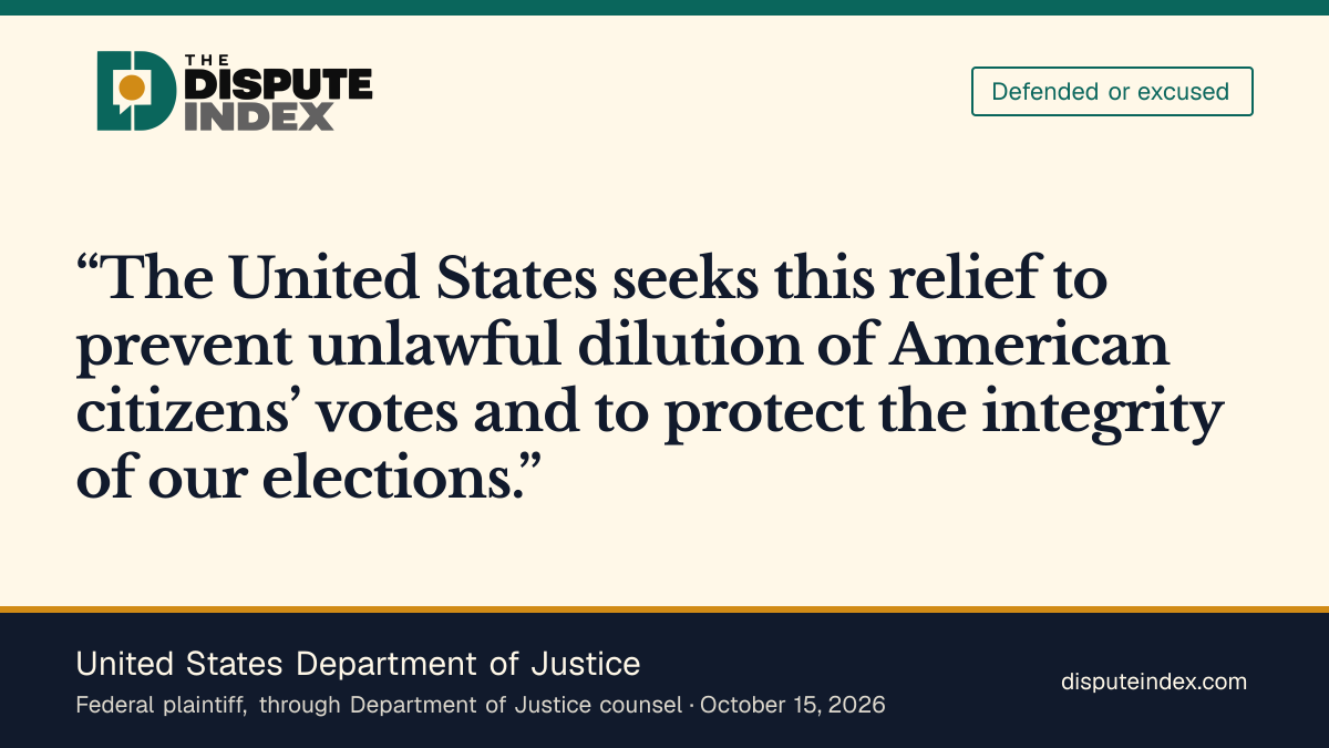 Quote card: United States Department of Justice, DOJ asks to set aside flagged California mail ballots