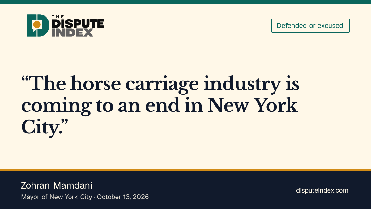 Quote card: Zohran Mamdani, Mamdani supports ending the horse-carriage industry