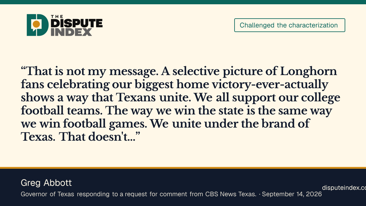 Quote card: Greg Abbott, Abbott rejects French’s reading of the image