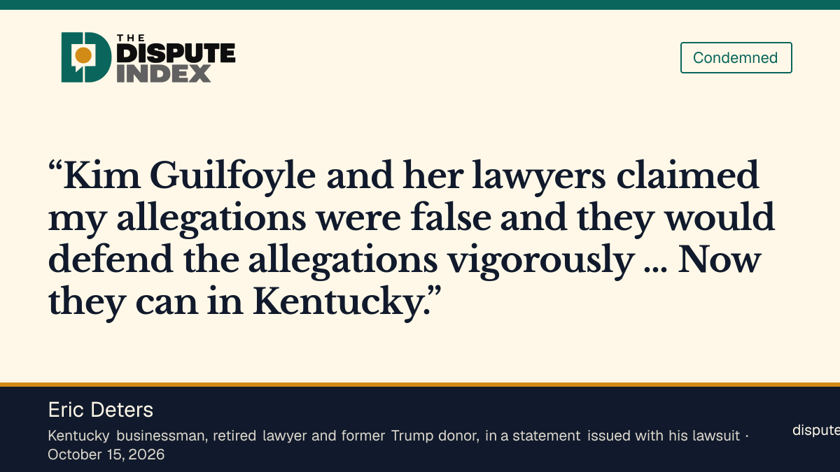 Quote card: Eric Deters, Deters says Guilfoyle and her lawyers can now defend their denial in a Kentucky court