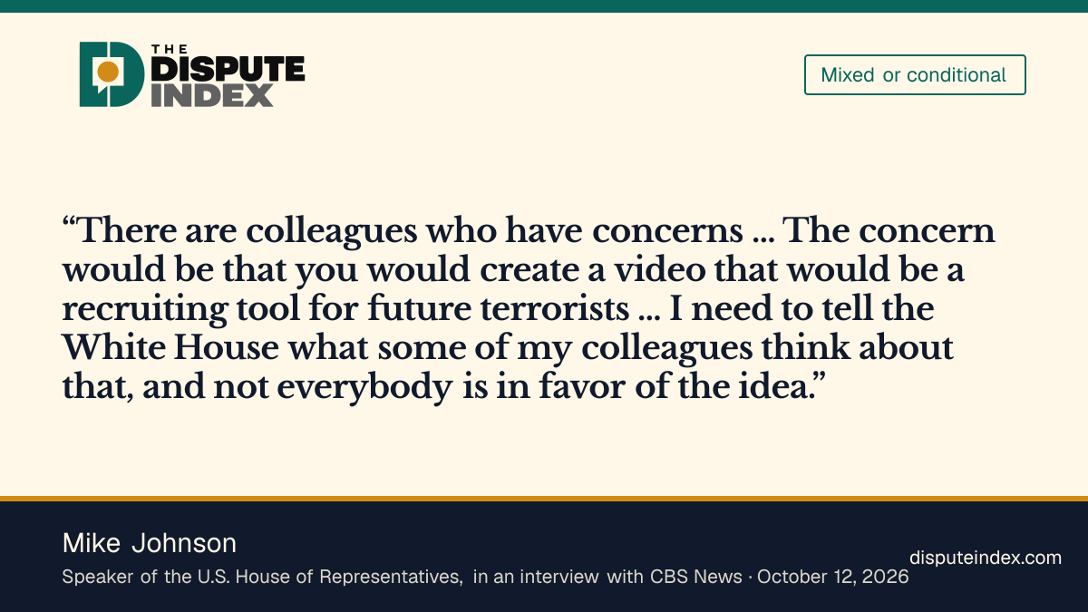 Quote card: Mike Johnson, Johnson says some Republicans fear the video would become a terrorist recruiting tool