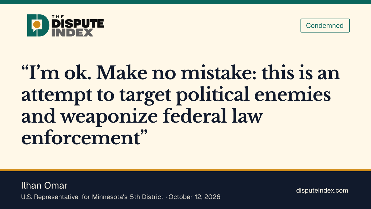 Quote card: Ilhan Omar, Omar calls the search an attempt to target political enemies