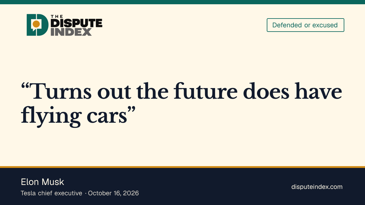 Quote card: Elon Musk, Musk calls the Roadster demonstration the arrival of flying cars