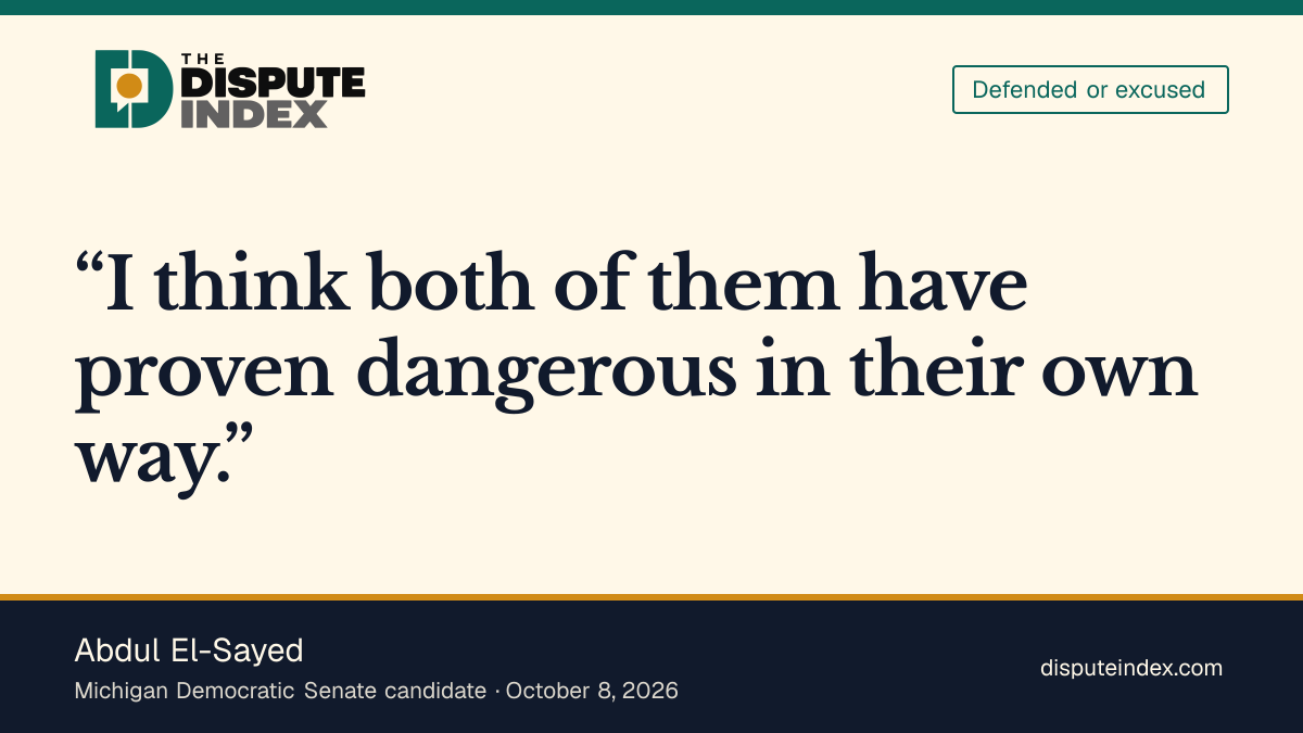 Quote card: Abdul El-Sayed, El-Sayed says Israel and Iran pose different dangers