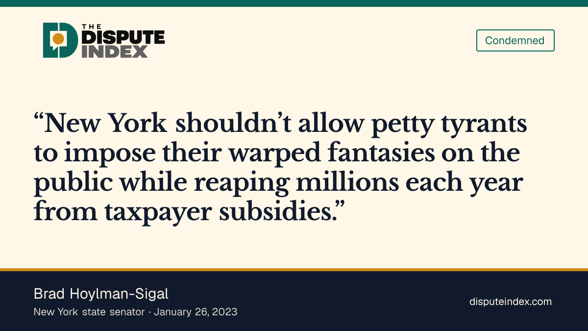 Quote card: Brad Hoylman-Sigal, Hoylman-Sigal seeks to close the Civil Rights Law exception that lets Dolan ban fans from MSG