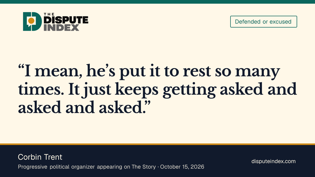 Quote card: Corbin Trent, Trent defends El-Sayed against repeated questioning