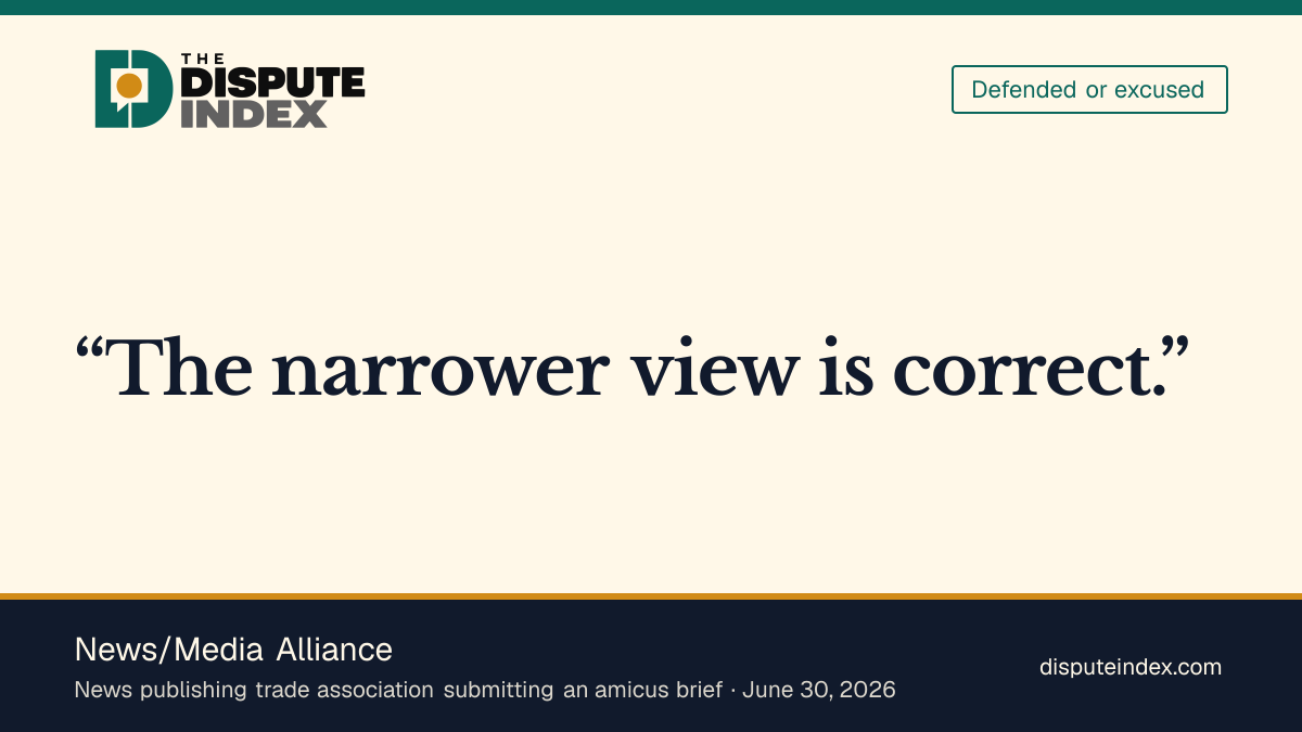 Quote card: News/Media Alliance, News/Media Alliance supports the narrower consumer definition
