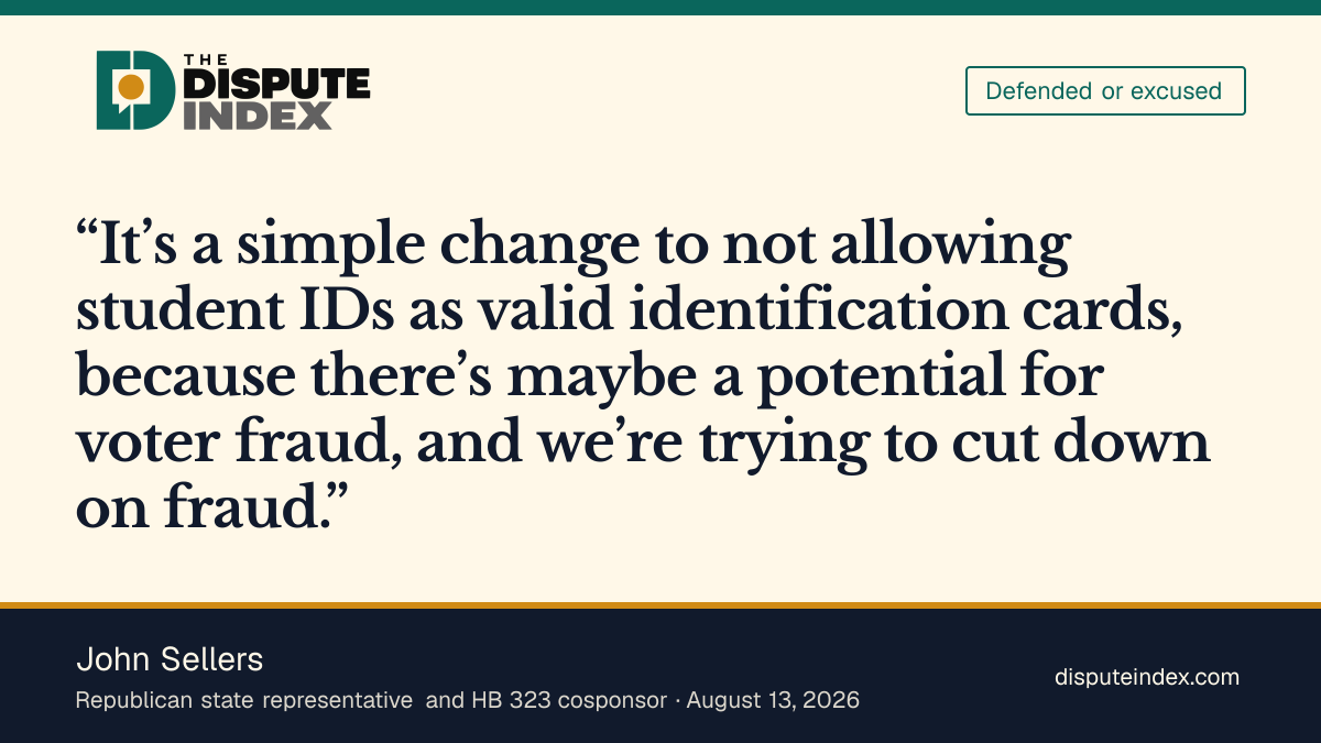 Quote card: John Sellers, Sellers defends excluding student IDs to reduce possible fraud
