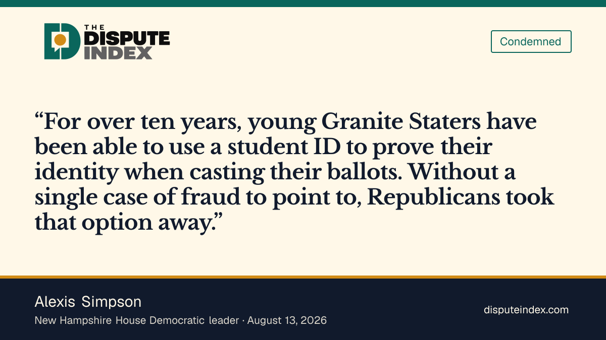 Quote card: Alexis Simpson, Simpson says Republicans removed student IDs without citing fraud