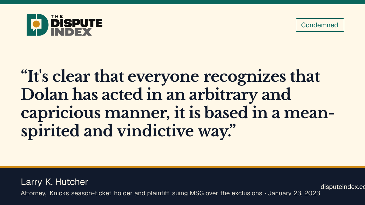 Quote card: Larry K. Hutcher, Hutcher calls Dolan's lawyer ban arbitrary and capricious